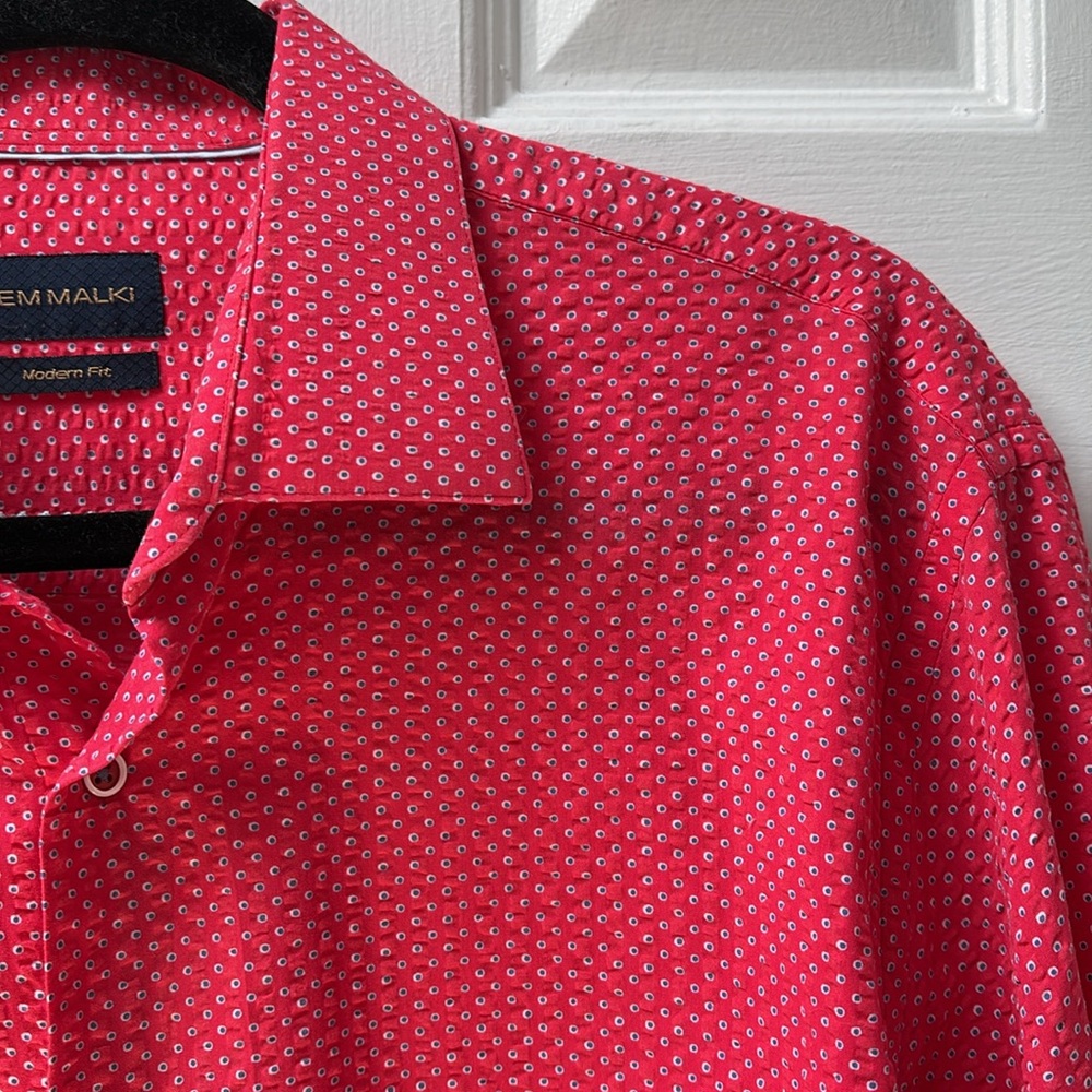 Gem Malki Modern Fit Seersucker Long Sleeves 100% Cotton Men's Cool Shirt Size M